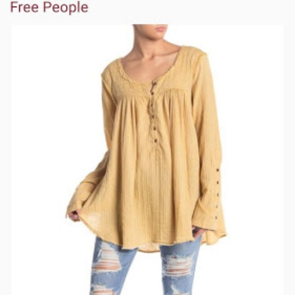 We the Free People Woven Frayed Edge Yellow Henley XS - Picture 1 of 5